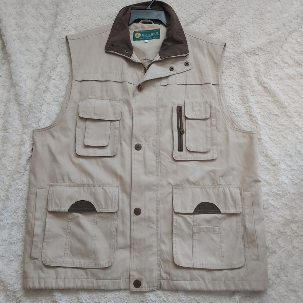 Tan Outdoor Utility Safari Fishing Vest Jacket XXL Athleisure Camping Hunting